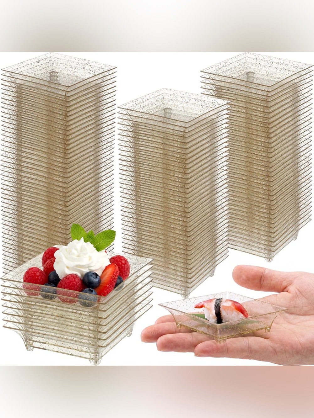 100 Pcs Mini Appetizer Plates Bulk 1 oz 2.4" Dessert Plate, Gold